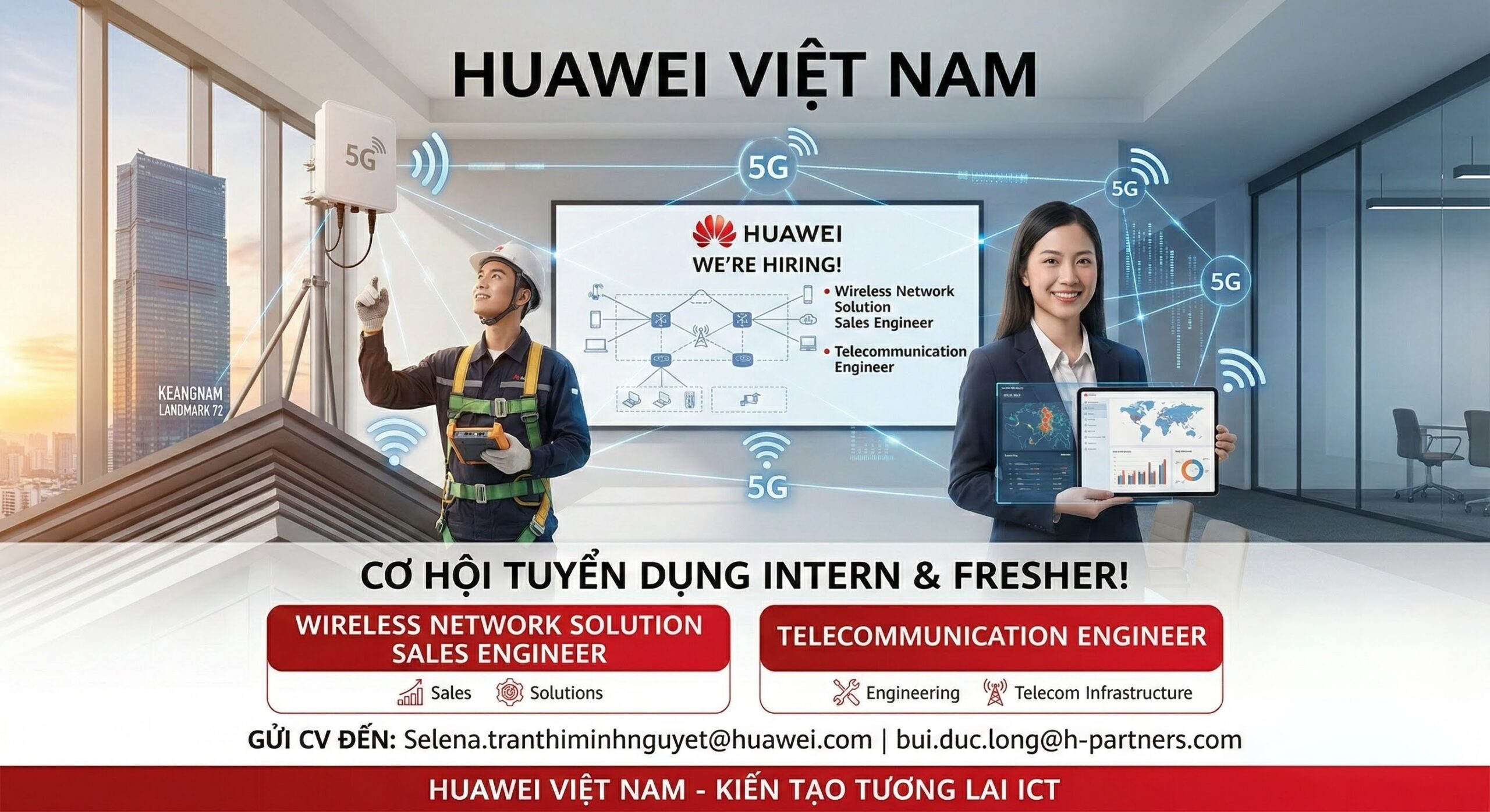 Huawei Việt Nam tuyển dụng kỹ sư viễn thông và giải pháp