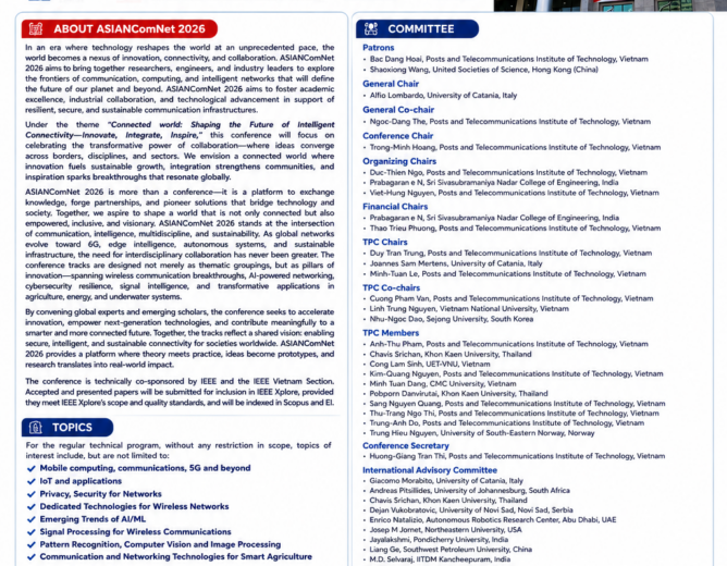 Thông báo mời gửi bài tham dự Hội nghị quốc tế ASIANComNet 2026